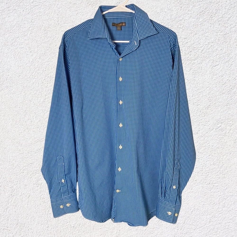 Peter Millar Summer‎ Comfort Performance Button Shirt Men L Blue Check Office